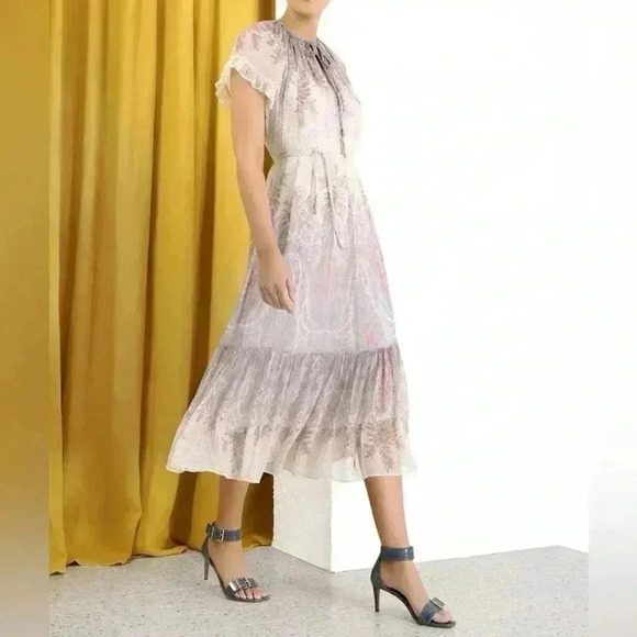 ZIMMERMANN Silk Midi Dress Lucky Flutter Braid Belt Tie Paisley Tassel AU 1 US 6 - Picture 5 of 8